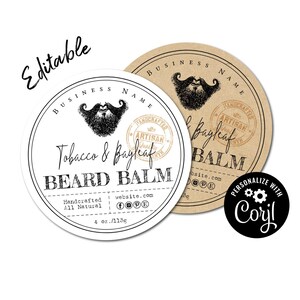Beard Balm Label Template: Custom Circle Stickers (Digital Corjl Template)
