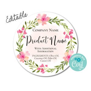 Homemade Product Round Label Pink, Peach Color Wreath. Labels for Jars, Candles, Soap. Edit Product Label Template Online, Download & Print.