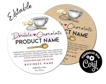 Ingredient Baking Label. Round + Square Labels for Food, Baking Boxes, Cottage Law. Editable Sticker Template. Edit Online, Download, Print.