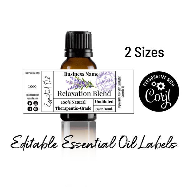 Essential Oil Bottle Label Template - Garden Stamp. 10ml 15 ml Personalize Online. DIY Printable Amber Glass Bottle Editable Label Stickers.