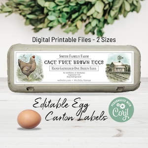 Bewerkbaar eierdoosetiket. Sjabloon voor digitale eierdoos. Op maat gemaakt vintage boerderijei DIY-stickerlabel. Personaliseer online, download en print.