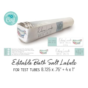 Editable Bath Salt Label Template, Watercolor Bathtub. Printable Labels for Test Tubes. Personalize Label Design Online. Download & Print.