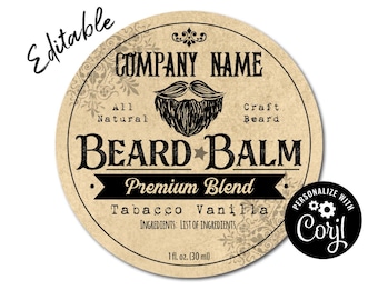 Editable Beard Balm Label Template. Shaving Soap Label. Customize Product Label Online. Download & Print. Labels for Jars, Bottle, and Tins.