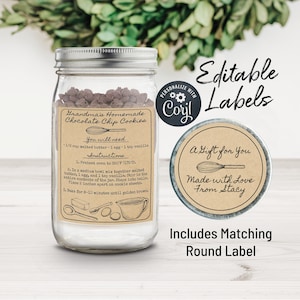 Mason Jar Cookie Mix Label. Editable Chocolate Chip Cookie, Brownie, Christmas Cookie Mason Jar Label. Customize Online, Download & Print.