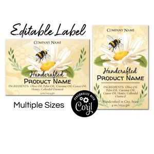 Modelo de etiqueta para produtos com tema de abelha. Etiquetas adesivas imprimíveis para potes, velas, garrafas, alimentos, etiquetas e mel. Personalize online, baixe e imprima.