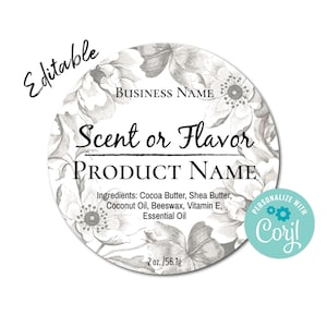 Editable Circle Label Template. Printable Round Engraved Flowers Label Sticker. Customize Online, Download & Print. Labels for Jars, Candles