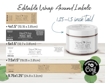 Wrap Around Label Template for Jars, 2, 4, 6, 8oz Jar Label Template, Tin Container, 1.25-1.5