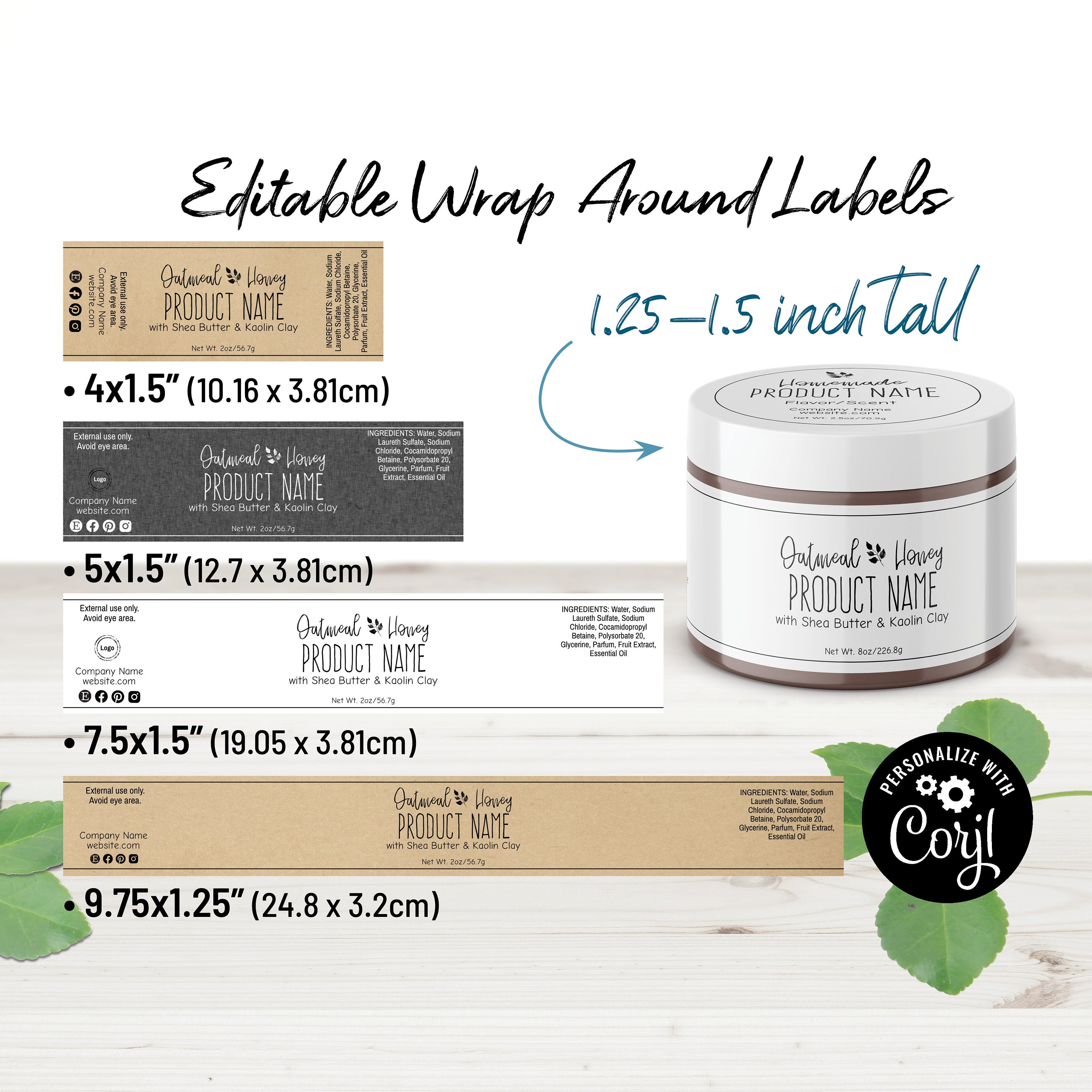 Wrap Around Label Template For Jars 2 4 6 8oz Jar Label Etsy Australia