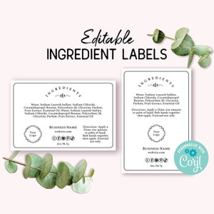 Ingredient Label Template, Custom Product Packaging Sticker. Personalize, Download & Print. Back Label for Jars, Candles, Food, Bakery.