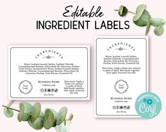 Ingredient Label Template, Custom Product Packaging Sticker. Personalize, Download & Print. Back Label for Jars, Candles, Food, Bakery.