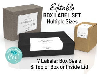 Bearbeitbares Box-Siegel-Aufkleberetiketten-Vorlagen-Set. Personalisiertes Textfeld. Online personalisieren, Download & Druck. Business Aufkleber Einfach Natürlich