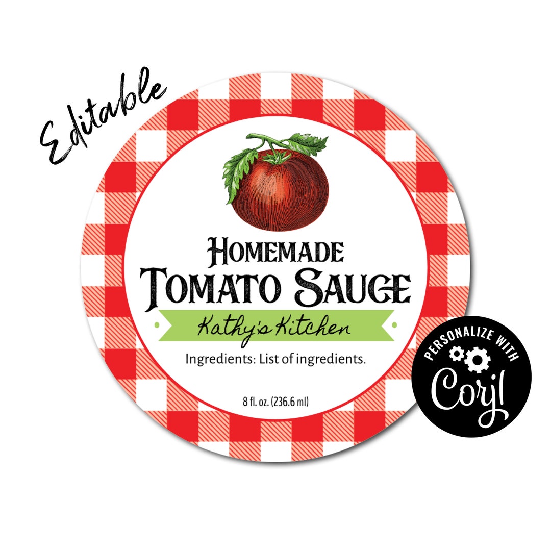 Tomato, Pizza, Spaghetti Sauce Label, Editable Label Template, Custom