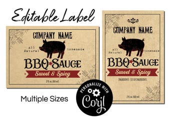 BBQ Saucen Etikett mit Schwein. Label Vorlage. 50x30cm Glas Aufkleber Selbstgemachtes BBQ Rub für Gläser, Flaschen, Gläser.