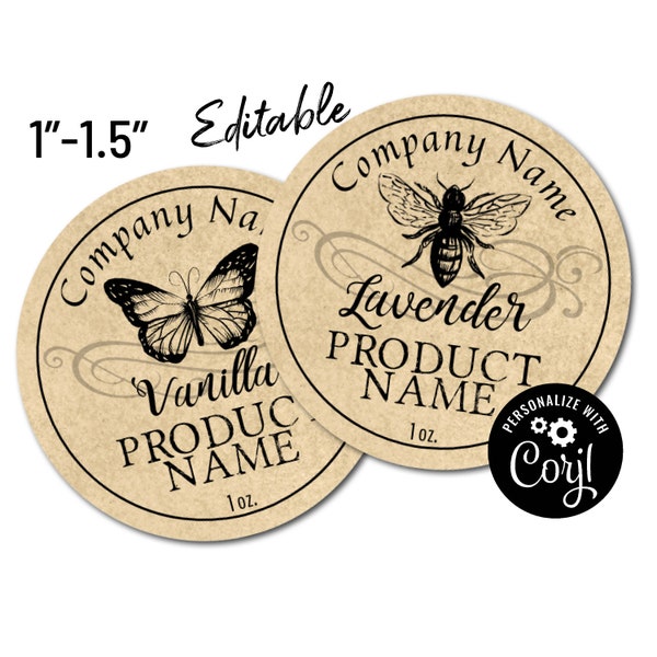 Mini 1"-1.5" Apothecary Bee and Butterfly Round Labels. Edit Product Label Template Online. Download Print. Stickers For Small Jars, Tins.