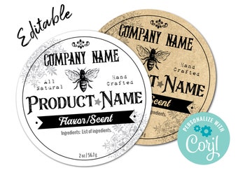 Country Store Bee Label Template for Stickers. Edit Digital Label Online, Download & Print. Labels for Jars, Candles, Mason Jars or Tins. CS