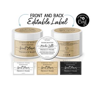Small Jar Label Set, Front & Back + Round Label Template, Simply Natural Design. Personalize, Download, Print. Labels for Jars, Soap, Candle