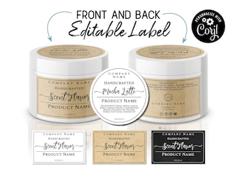 Small Jar Label Set, Front & Back + Round Label Template, Simply Natural Design. Personalize, Download, Print. Labels for Jars, Soap, Candle