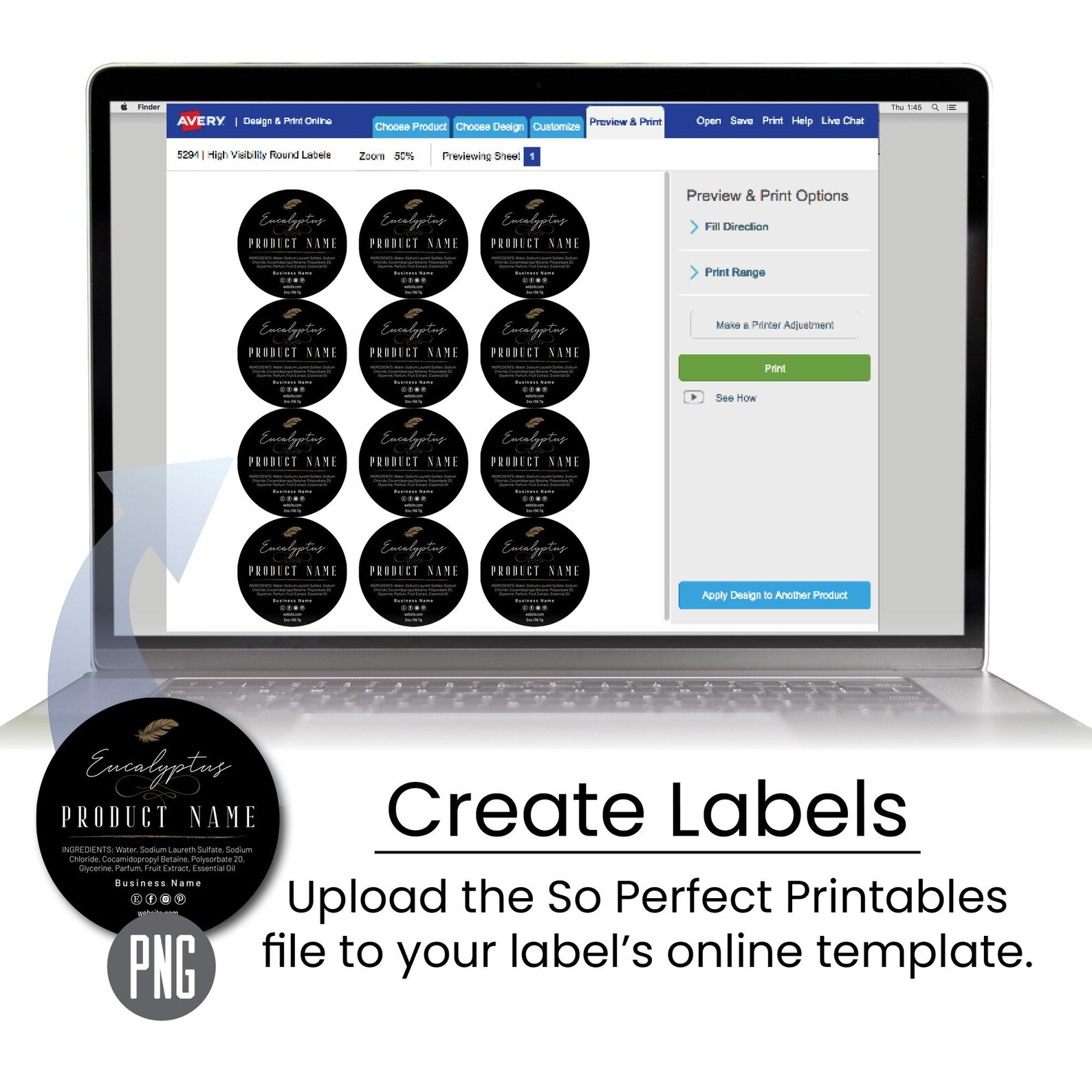 Editable Circle Label Template, Custom Digital Product Sticker Template ...