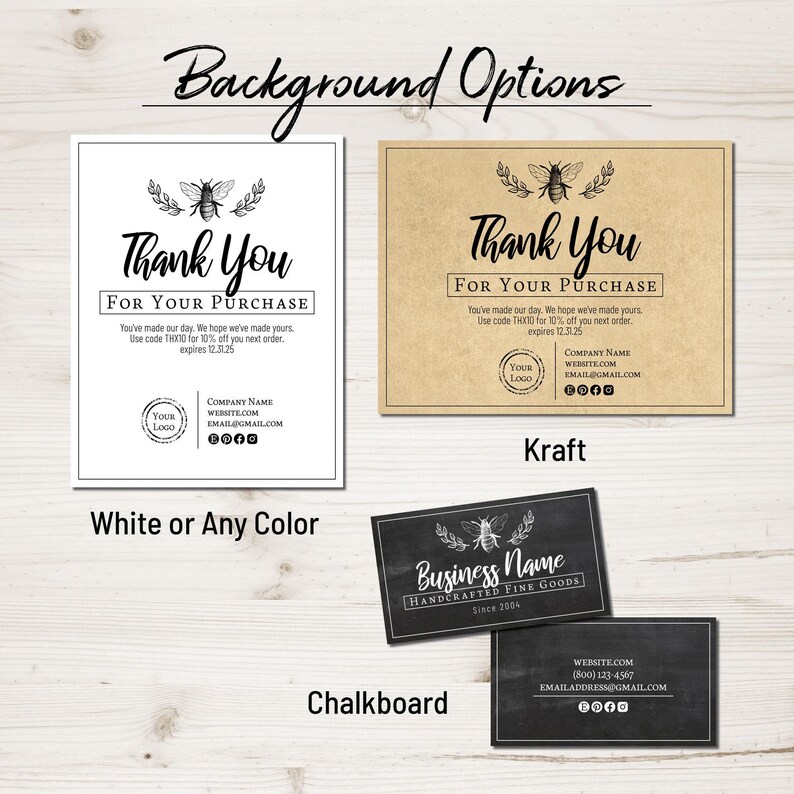 Thank You Order Insert Card and Business Card Template Set. Clean & Simple Kraft, Chalkboard Honey Bee Design. Edit Online, Download, Print. image 5