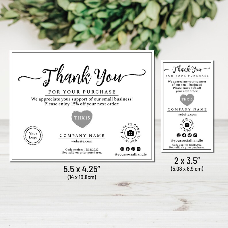 Business Thank You For Your Order Card Template. Postcard + Business Card Size. Personalized Purchase Insert Cards, Simply Natural Design. image 5