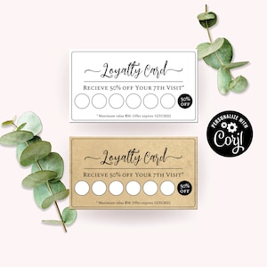 Treue Karte Vorlage. Schlichte natürliche druckbare individuelle Small Business Belohnungskarte. Bearbeitbare digitale Datei, DIY online bearbeiten, Download + Druck