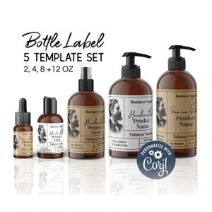 Bearded Man Bottle Label Template 2, 4, 8 & 12 oz Bottles, Customize, Download, Print. Wrap Around Labels for Jars, Beard Oils, Aftershave.