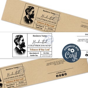 Modello di etichetta per sapone. Sapone per uomo barbuto, etichetta per sapone da barba per uomo. Etichetta avvolgente personalizzata stampabile. Personalizza online, scarica e stampa.