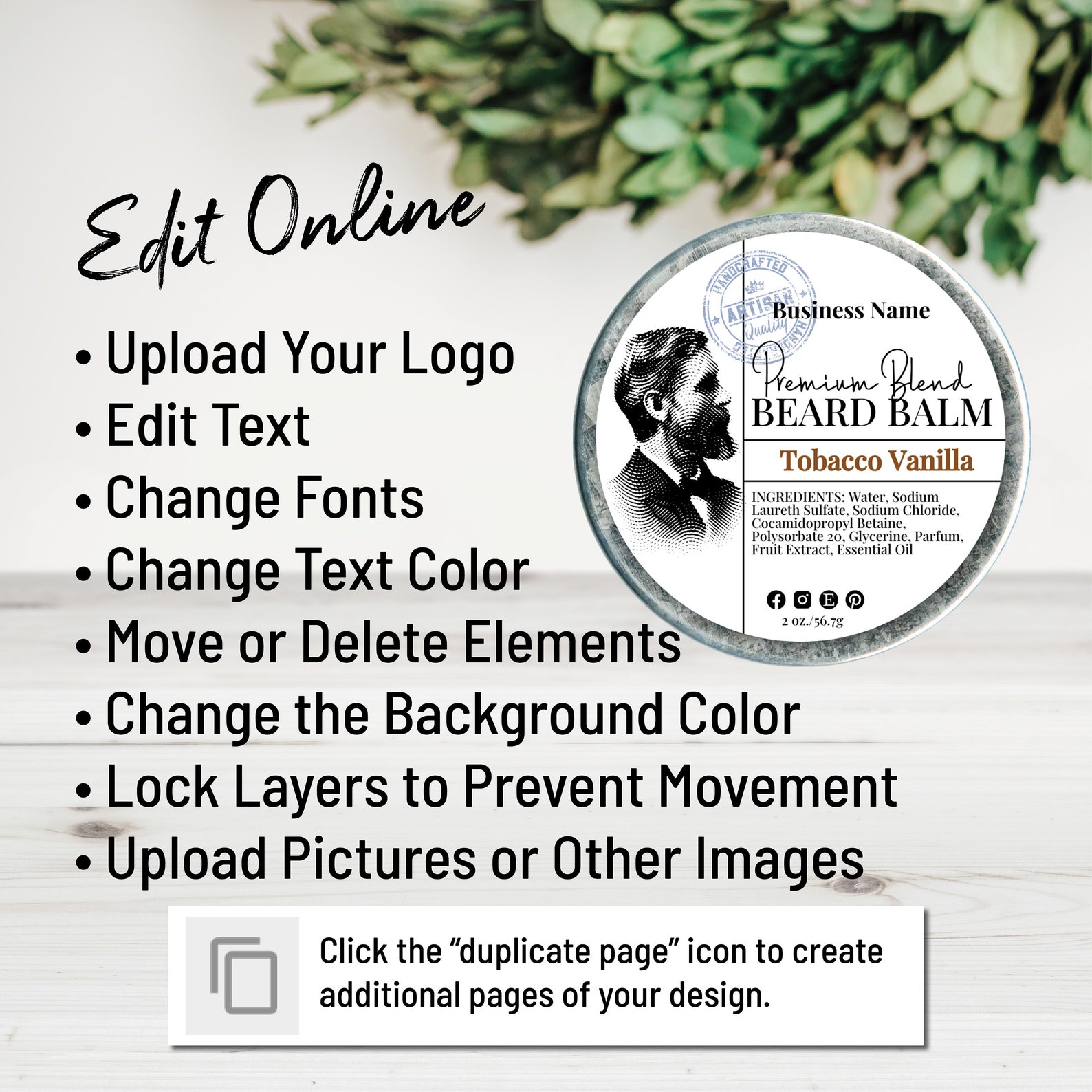 Editable Beard Balm Label Template With Bearded Man. Shaving Etsy