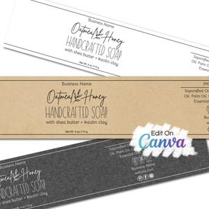 Soap Label Template: Natural, Sophisticated Design (Canva Editable) Wrap Around Label, Product Packaging.