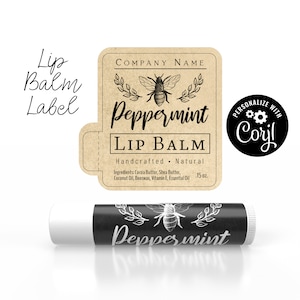 Editable Lip Balm Label - Clean and Simple Design with Bee. Personalize, Customize w/ Corjl Online, Download & Print. Chapstick Tube Labels.