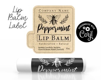 Editable Lip Balm Label - Clean and Simple Design with Bee. Personalize, Customize w/ Corjl Online, Download & Print. Chapstick Tube Labels.