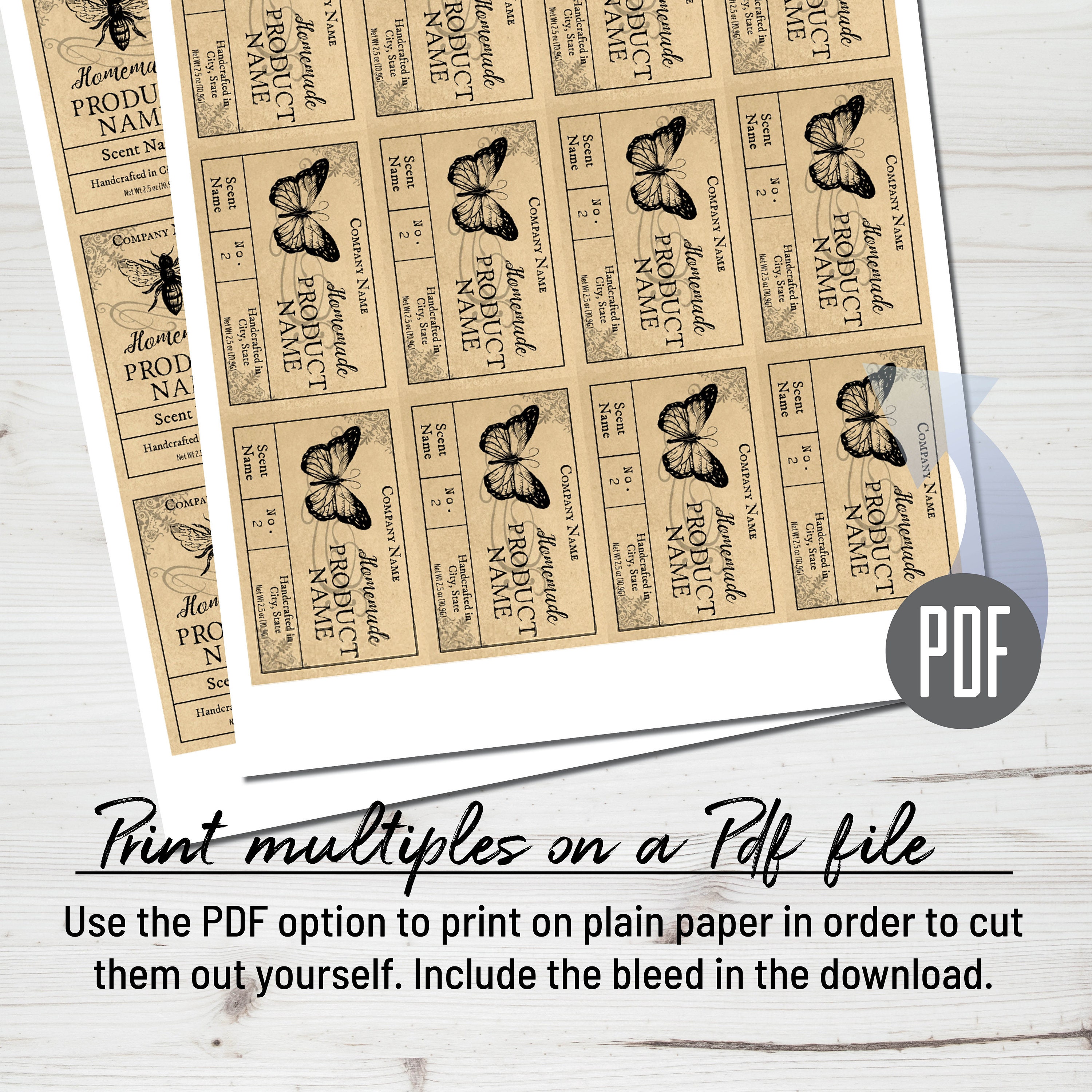 Editable Apothecary Bee & Butterfly Product Label Template. - Etsy Canada