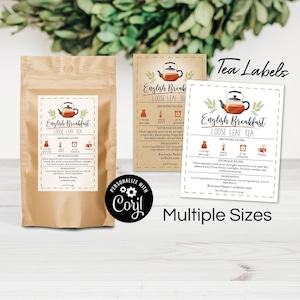 Tea Label Template for Tea Bag, Tea Party. Sticker Product Template. Tea Instructions & Ingredient Labels for Jars, Packets, Pouch Download.