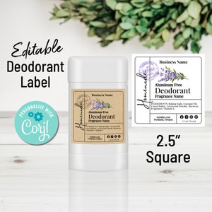 Plantilla de etiqueta para desodorante, tubo de loción, etiqueta cuadrada de 6,35 cm para empaque. Diseño de sello de jardín. Personaliza en línea, descarga e imprime.
