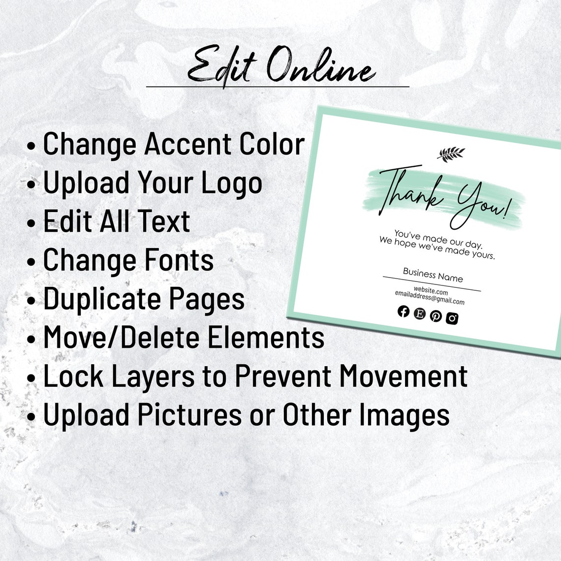 Editable Small Business Thank You Cards Business Card Etsy