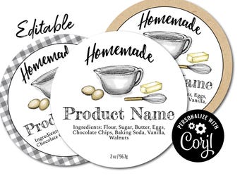 Homemade Baking Label. Editable Circle Sticker Template. Customize Online, Download, Print. Round Labels for Jars, Baking Boxes, Cottage Law