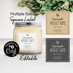 Natural & Sophisticated Editable 2&quot; - 3&quot; Square Labels. Square Product Label Template. Labels for Jars, Candles. Edit Online, Download Print