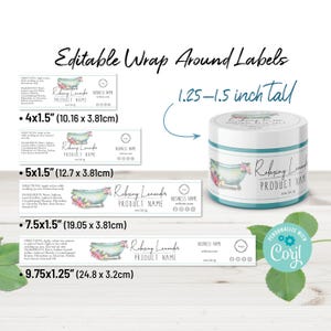 Wrap Around Label Template for Jars, 2, 4, 6, 8oz Jar Label Template, Tin Container, Candle Label. 1.25-1.5" Tall, Watercolor Bathtub Design