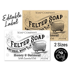 Felted Soap Labels. Editable 3x2" and 10x2" Wrap Around Soap Label Template for Felted Soaps, Sheep Wool. Soap Packaging. Personalize Online