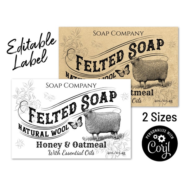 Felted Soap Labels. Editable 3x2" and 10x2" Wrap Around Soap Label Template for Felted Soaps, Sheep Wool. Soap Packaging. Personalize Online