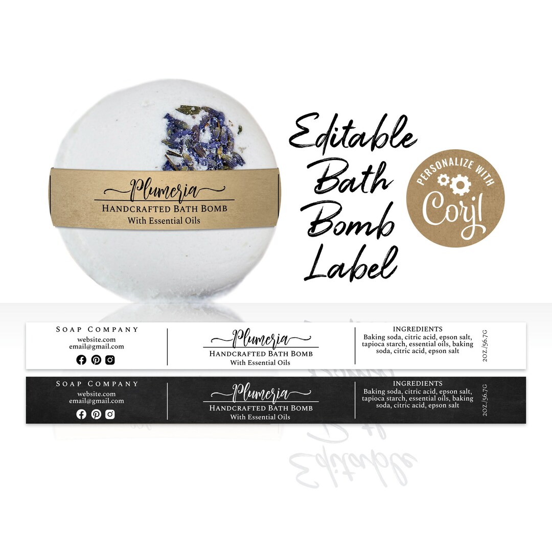 Simply Natural Editable Bath Bomb Label Template. Printable 2 & 3 Bath