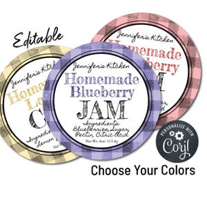 Round Product Label, Gingham Farmhouse. Edit Label Template Online, Download Print. Custom Packaging Food Label, Jams, Mason Jars, Stickers.