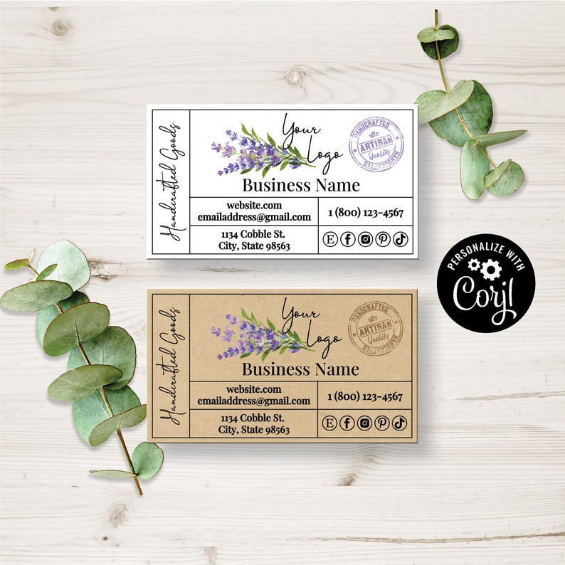 Business Card Template, Garden Stamp Small Business Card, Kraft Design. Printable Business, Company Cards. Edit Online, Download + Print. image 1