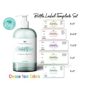 Modèle d'étiquette cosmétique, bouteilles de 2, 4, 8 et 12 oz, à personnaliser, à télécharger, à imprimer. Étiquettes peintes enveloppantes pour bocaux Mason, bouteilles ambrées.