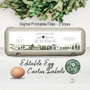 Editable Egg Carton Label. Digital Egg Carton Template. Natural and Sophisticated Design Sticker Label. Personalize Online, Download & Print