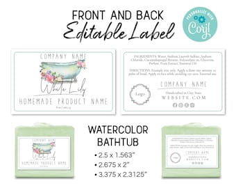 Ingredient Label Template, Front & Back Product Labels. Edit Online, Download, Print. Watercolor Bathtub Printable Labels for Jars and Soap.