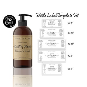 Modèle d'étiquette cosmétique, bouteilles de 2, 4, 8 et 12 oz, à personnaliser, à télécharger, à imprimer. Étiquettes enveloppantes Simply Natural pour pots Mason, bouteilles ambrées