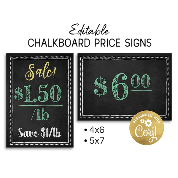 Price List Template, Custom Chalkboard Small Business Price Sign 4x6" & 5x7". Retail Table Signs for Farmer's Market, Arts and Crafts Show