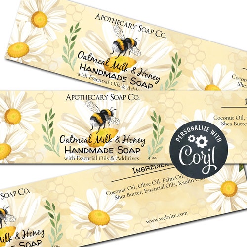 Bumblebee Soap Label Template. Printable Wrap Around Labels. - Etsy