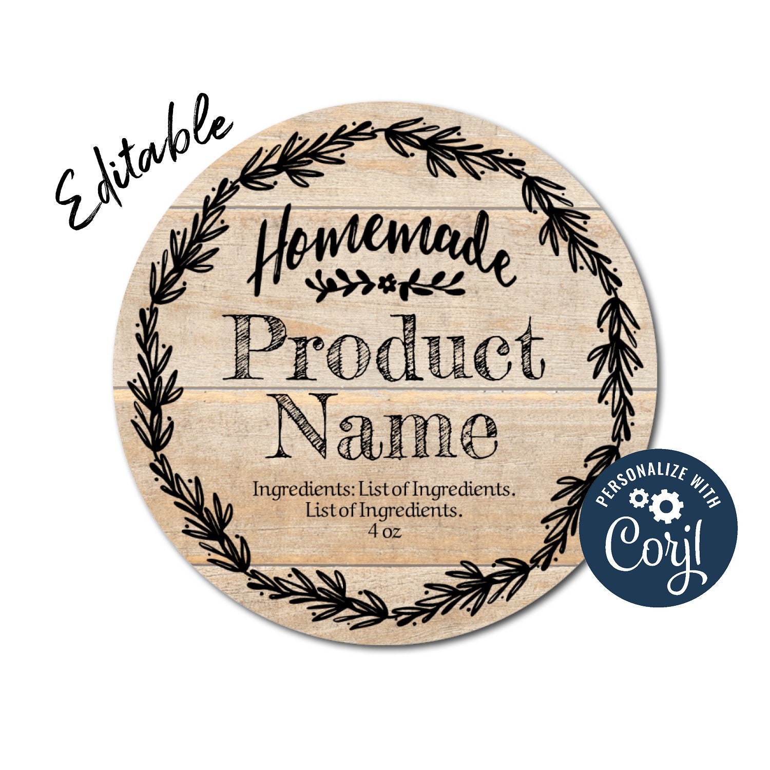Homemade Natural Wood Round Label. Edit Product Label ...